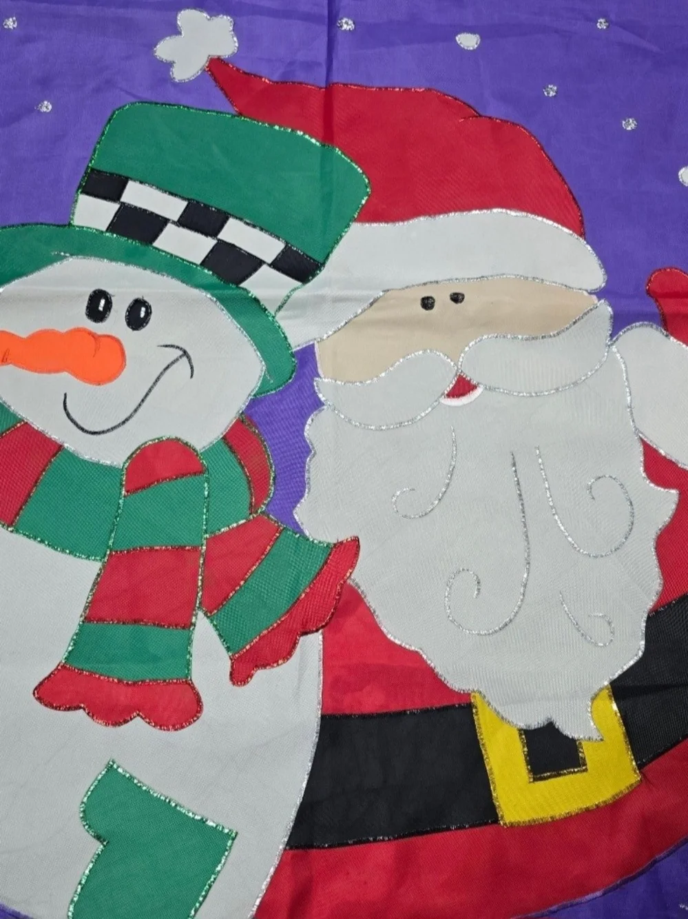 Vintage Happy Holidays Christmas Banner Purple Garden Flag Santa Snowman Double